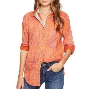 Free People Orange Button Up Shirt xs